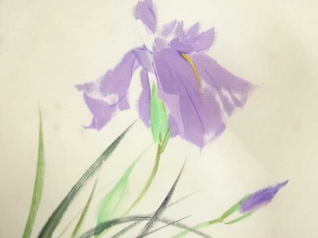 JAPANESE KIMONO / ANTIQUE NAGOYA OBI / SILK / SHIOZE / HAND DRAWING / IRIS